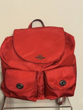 COACH Billie Charlie Nylon & Leather True Red Drawstring Bag Backpack F58814